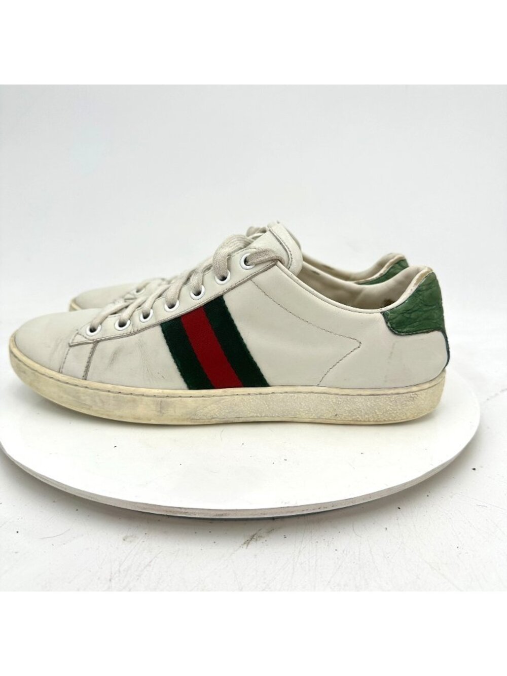 Gucci Ace Women Size EU 38.5 US 8.5 White Leather White Green Stripe Low Shoes